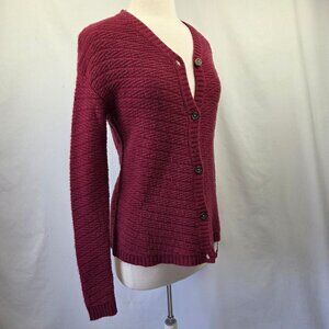 Woolrich Textured V-Neck Button-Front Cardigan Burgundy Small